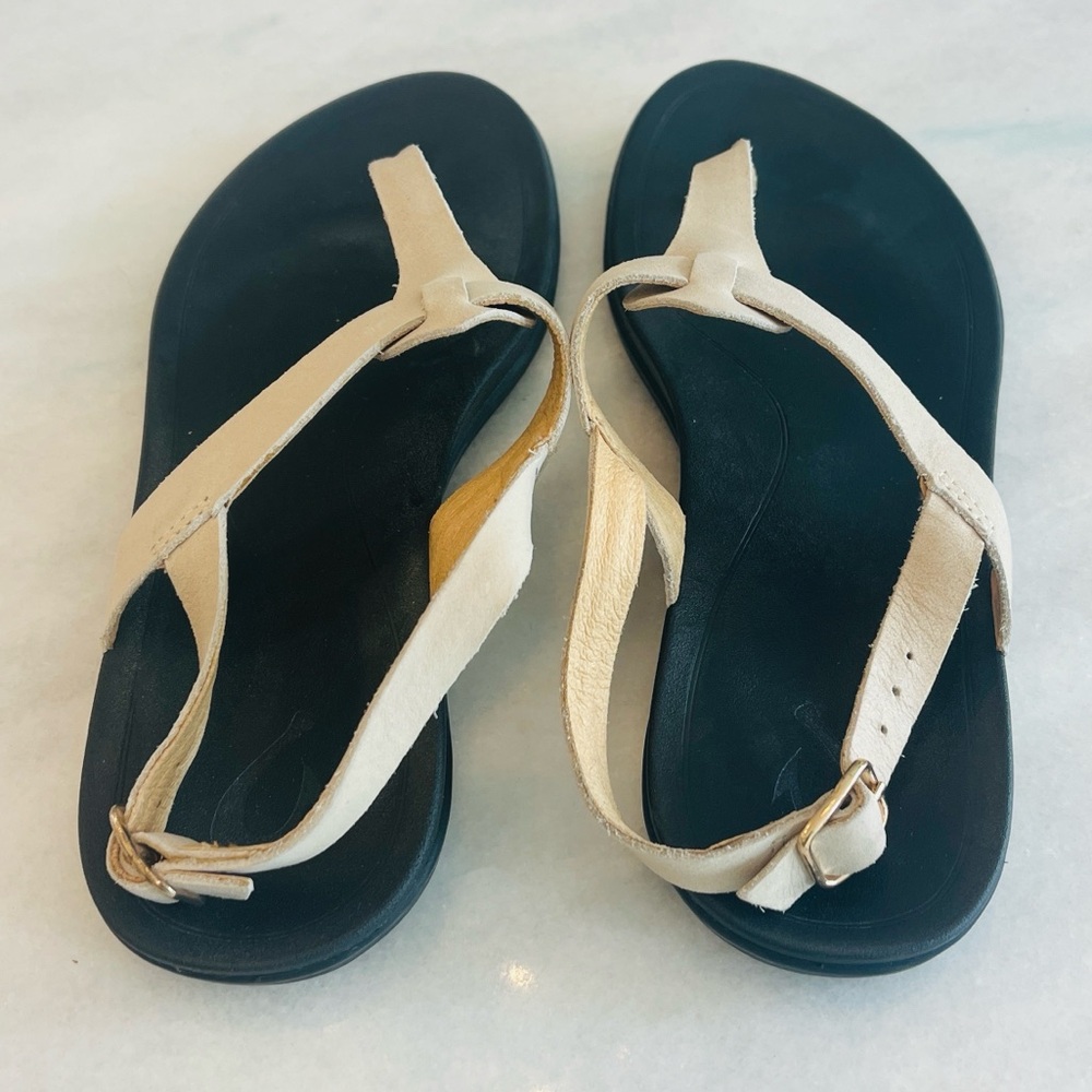 Olukai 'EKEKEU Women's Thong Slingback Sandals Tapa/Black Beige Size 7 - Picture 10 of 12